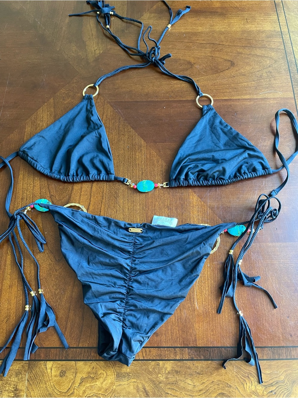BEACH BUNNY bikini Black Triangle Bikini Set with Turquoise Accents size XL set - Picture 11 of 14